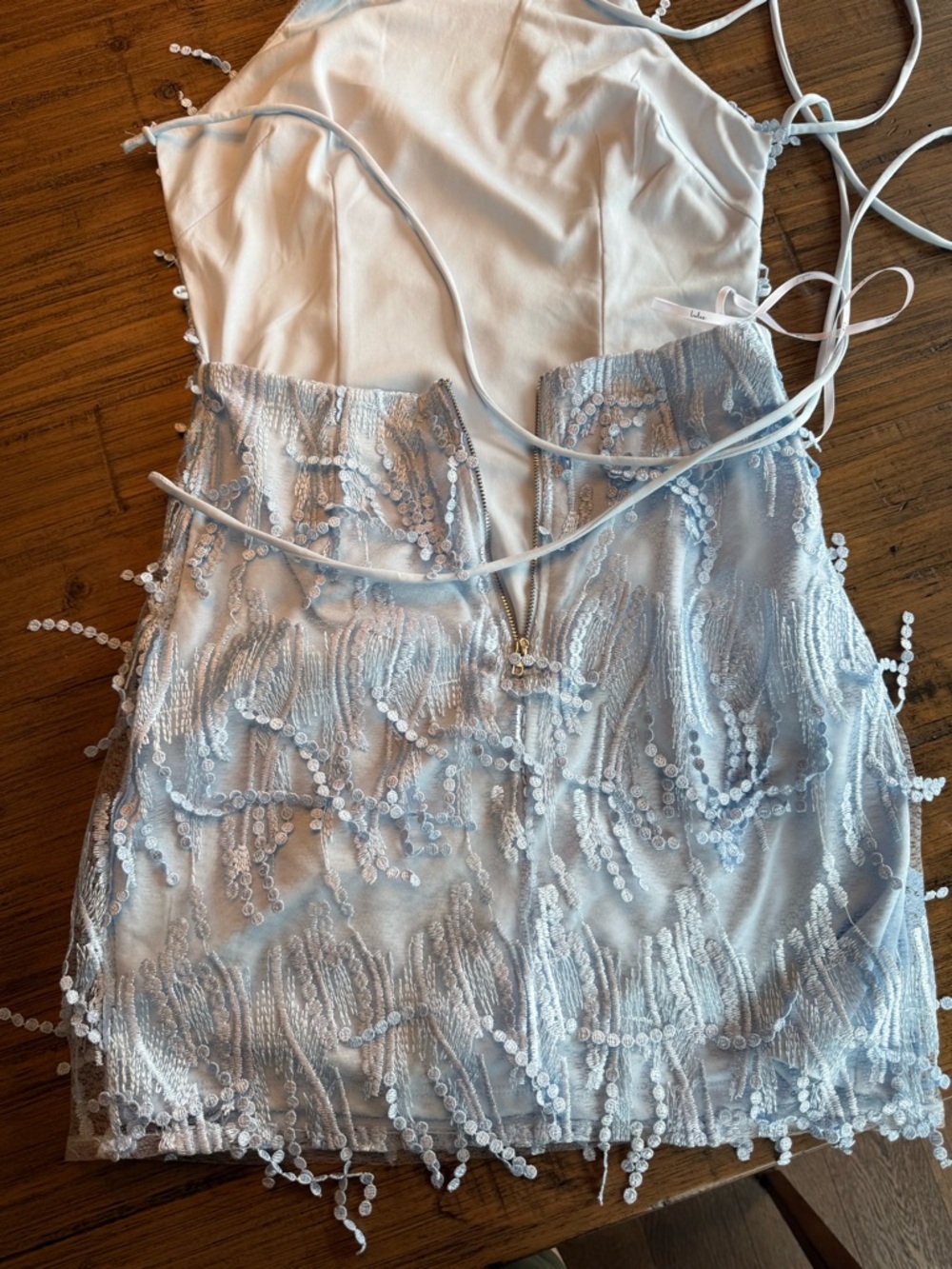 Lulu's Making Magic Light Blue Fringe Lace Up mini Dress - size small - Picture 5 of 10